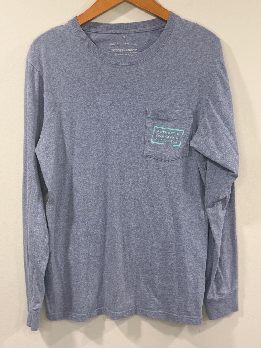 Southern Marsh Men's Heather Blue Long Sleeve Pocket Tee Size S